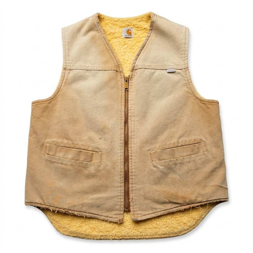 Vintage Carhartt Hunting Vest Mens XL Duck Canvas Sherpa Lined USA Distressed